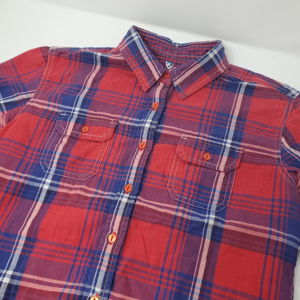 Kuhl Shirt Womens S Plaid Red Blue Long Sleeve Button Down Cotton